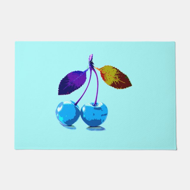 Felpudo Vibrantes cerezas azules brillantes arte pop (Anverso)