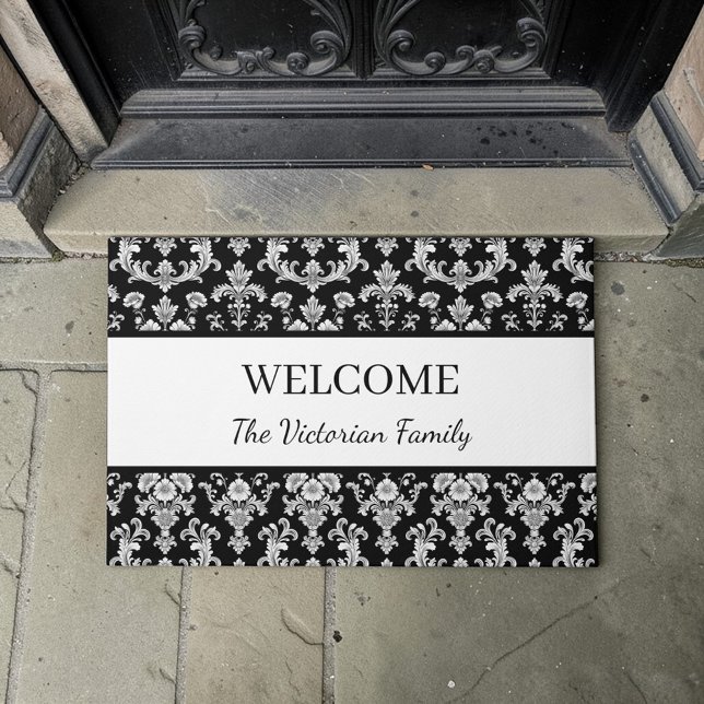 Felpudo Victorian Black and White Damask Pattern (Subido por el creador)
