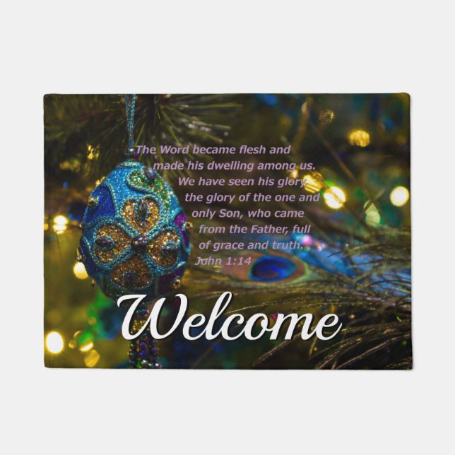 Felpudo Victorian Blue Bible Verse Welcome Doormat (Anverso)
