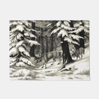Felpudo Vida silvestre Snowy Evergreens en Winter Woods