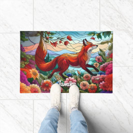 Felpudo Vidrio Manchado Mira Fox Rojo y Flores