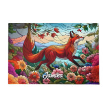 Vidrio Manchado Mira Fox Rojo y Flores