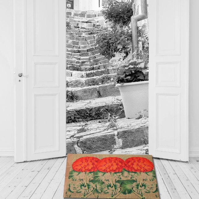 Felpudo Viejo Geranium Trio en burlap look Doormat (Subido por el creador)