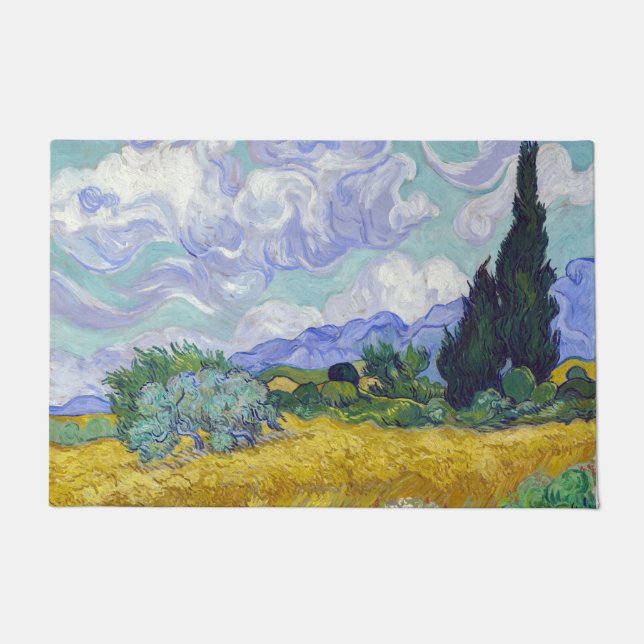 Felpudo Vincent Van Gogh - Campo de trigo con cipreses (Anverso)