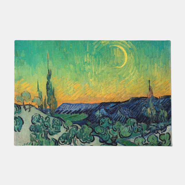 Felpudo Vincent van Gogh - Paisaje iluminado por luna con  (Anverso)