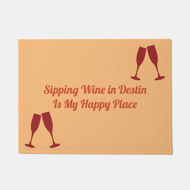 Felpudo Vino que sorbe en Destin con los vidrios (Anverso)