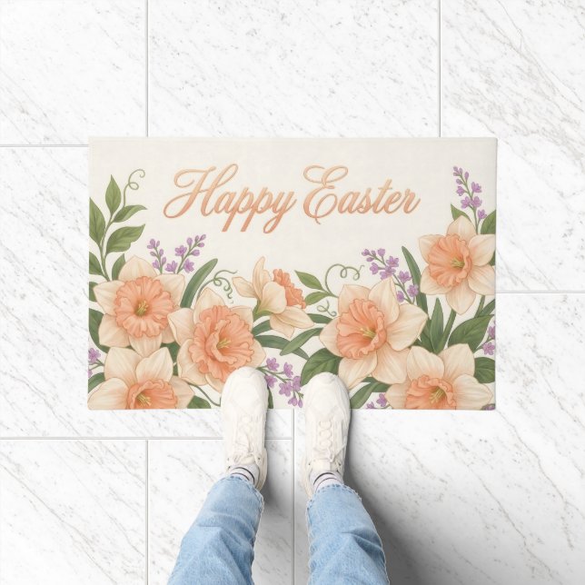 Felpudo Vintage Botanical Apricot Tulip Easter Welcome Mat (Interior)