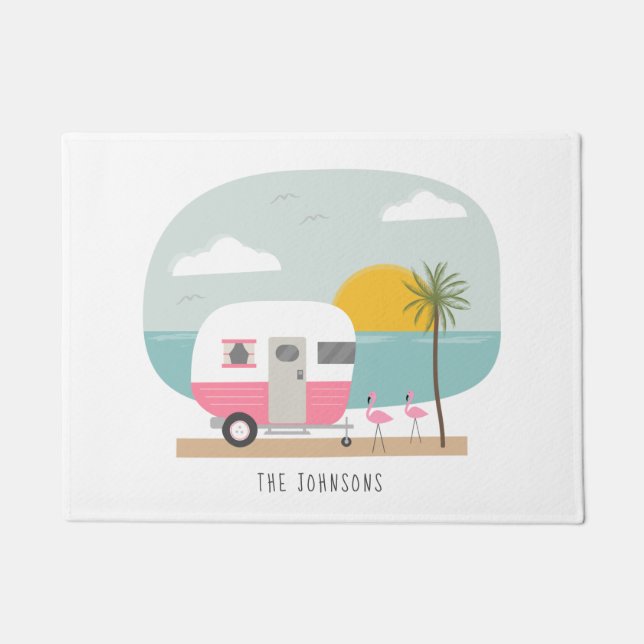 Felpudo Vintage Camper Beach Flamingos (Anverso)