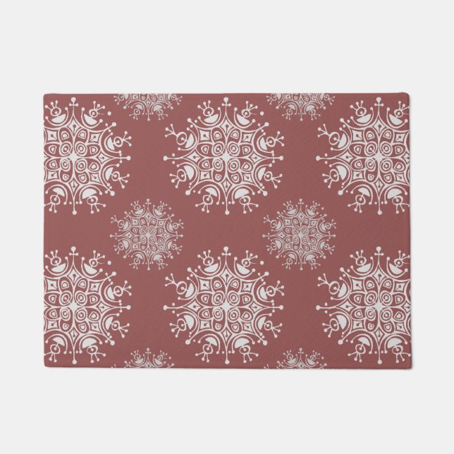 Felpudo Vintage Christmas Snowflakes, patrón Blizzard (Anverso)