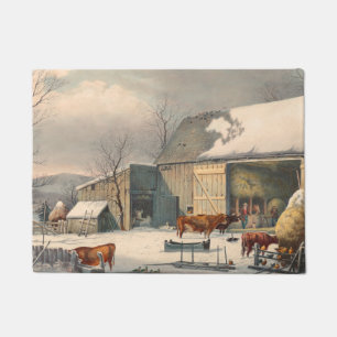 Felpudo Vintage Country Winter Farm Barnyard Animales