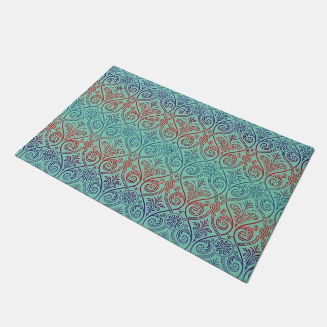 Felpudo Vintage Damask Wallpaper - rojo violeta azul (Angular)