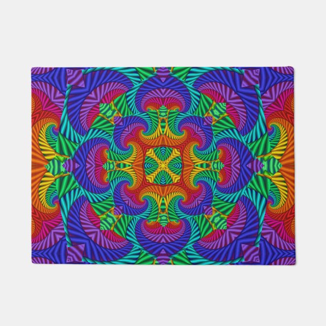 Felpudo Vintage del arcoiris Kaleidoscopio psicodélico (Anverso)