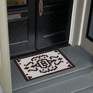 Felpudo Vintage Faux Tile Borde grueso blanco y negro