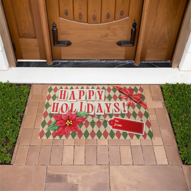 Felpudo Vintage Happy Holidays Retro Wrapee Paper (Exterior)