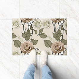 Felpudo Vintage Inspired Sepia Roses With Green Leaves