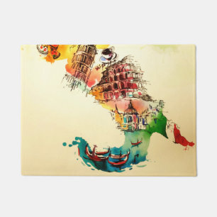 Felpudo Vintage Italy Map City Travel Love Watercolor