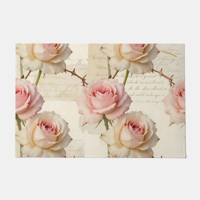 Felpudo Vintage Pale Pink Rose Script Pattern (Anverso)