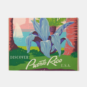 Felpudo Vintage Puerto Rico Viaje Ilustración de Arte