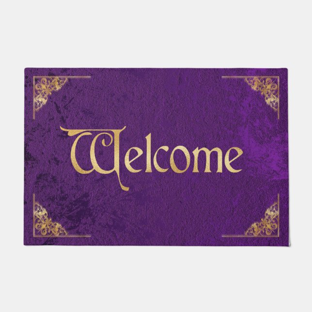 Felpudo Vintage Purple Velvet y Gold Welcome (Anverso)