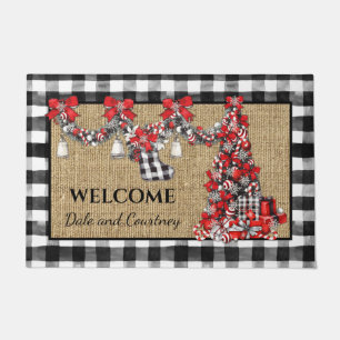 Felpudo Vintage Red & Black Navidades Buffalo Check Burlap