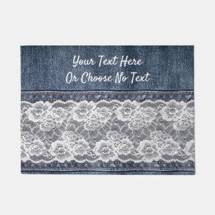 Felpudo Vintage Retro Blue Jeans Denim White Lace
