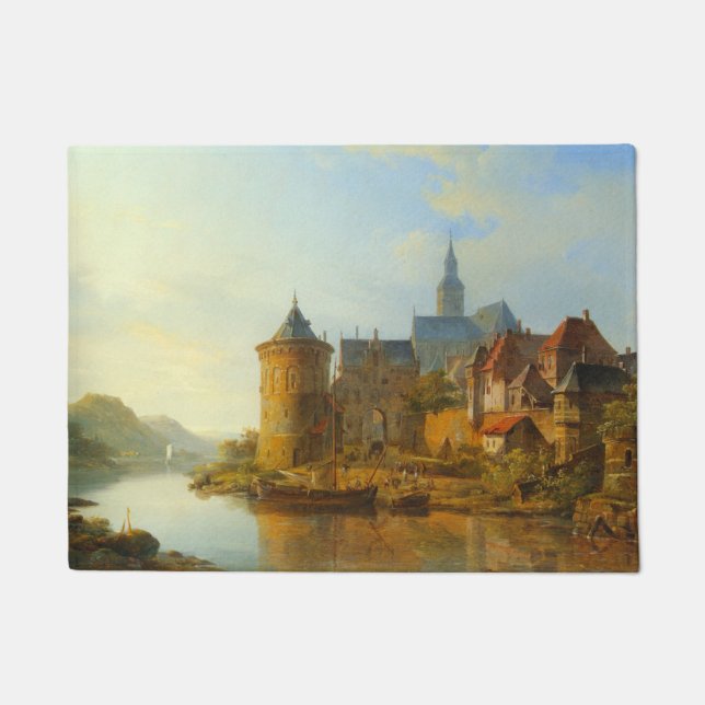 Felpudo Vista de un pueblo holandés a lo largo del río Rin (Anverso)