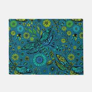 Felpudo Volar, volar libélula en azul