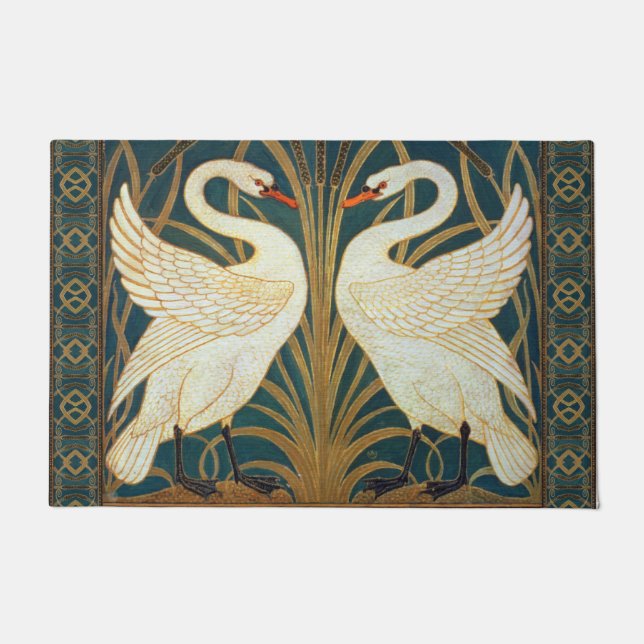 Felpudo Walter Crane Swan, Rush E Iris Art Nouveau (Anverso)