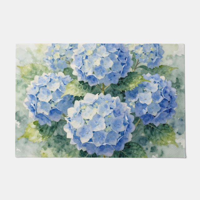 Felpudo Watercolor Blue Hydrangea Bouquet (Anverso)