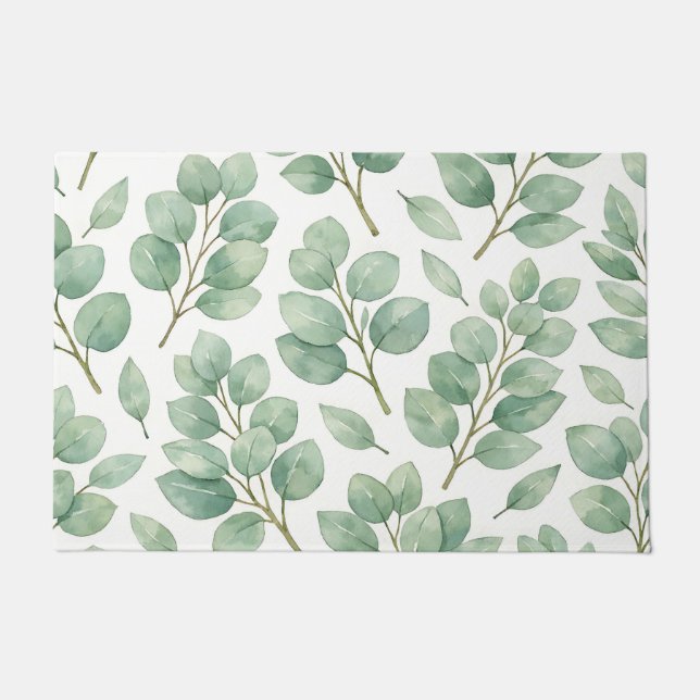 Felpudo Watercolor Eucalyptus Greenery Pattern (Anverso)
