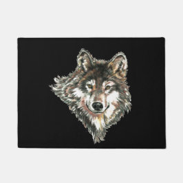 Felpudo Watercolor Gray Wolf Logo Nombre personalizado lob