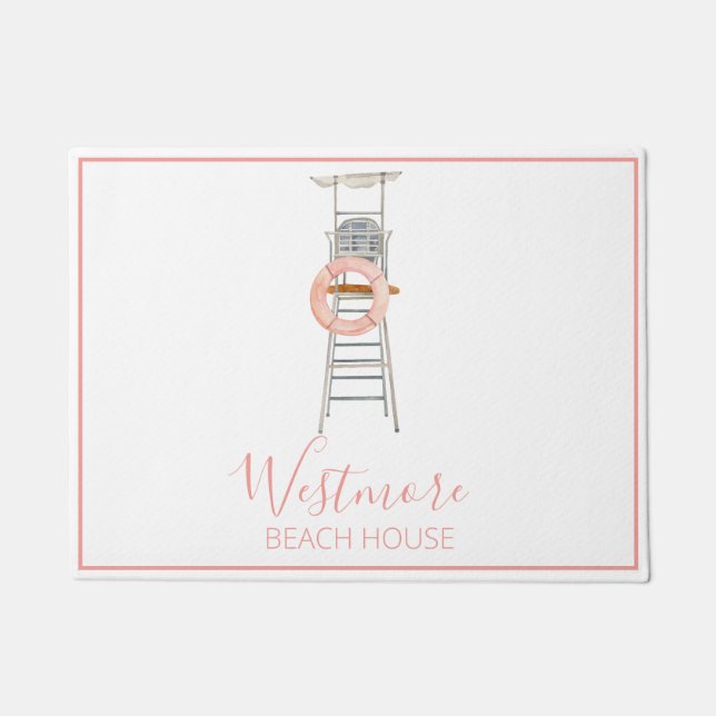 Felpudo Watercolor Lifeguard Chair Beach House (Anverso)