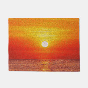 Felpudo Watercolor Ocean Sunset Summer Beach Waves