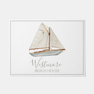 Felpudo Watercolor Sailboat Beach House
