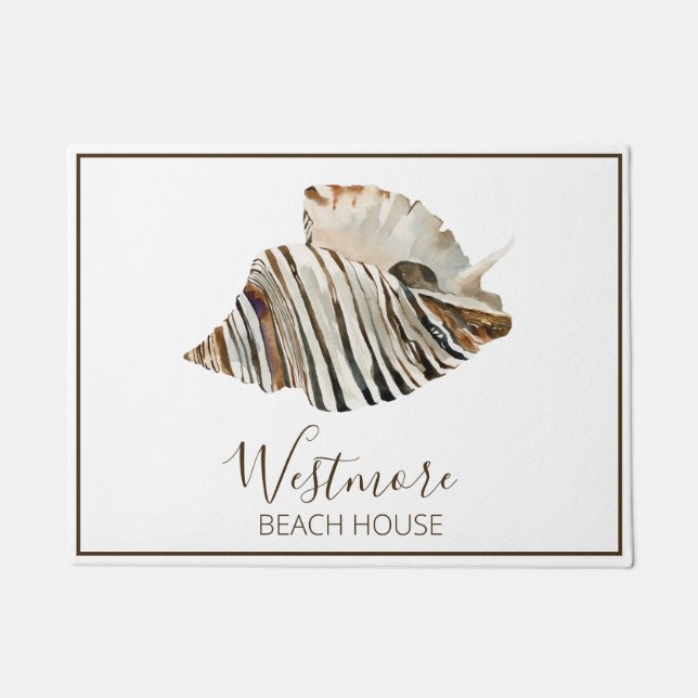 Felpudo Watercolor Seashell Beach House (Anverso)