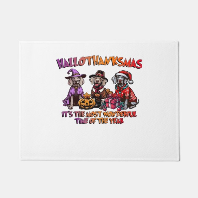 Felpudo Weimaraner Halloween Navidades del Día de Acción d (Anverso)