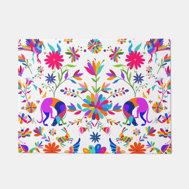 Felpudo Weims, Rabbits, & Birds Otomi styled pattern  (Anverso)