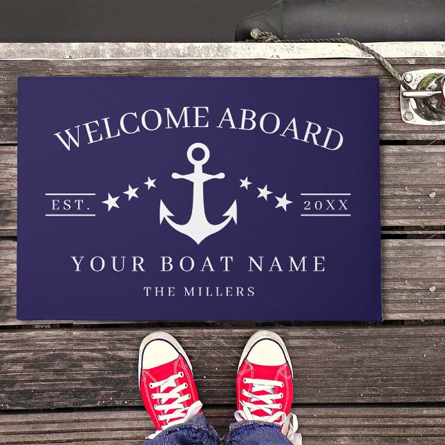 Felpudo Welcome Aboard Anchor Boat Name Nautical (Anchor Custom Boat Name Welcome  Aboard  Nautical Doormat)
