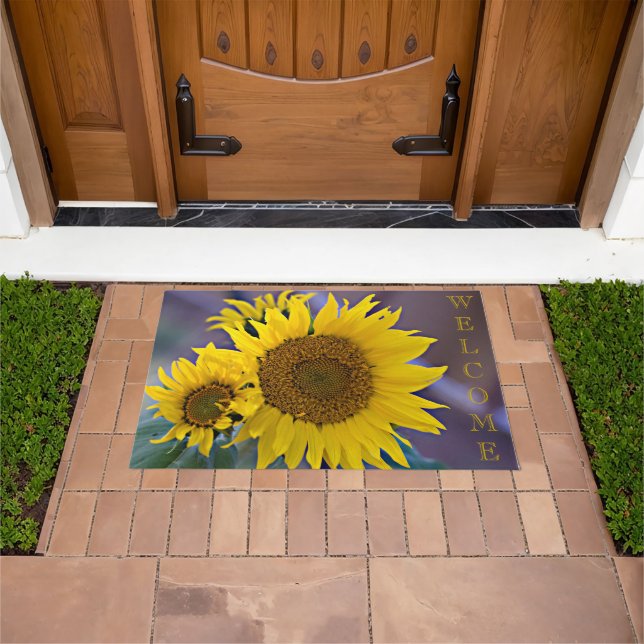 Felpudo WELCOME Clustered Sunflowers Close-Up Photograph (Exterior)