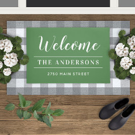 Felpudo Welcome Green and White Personalized Family Name