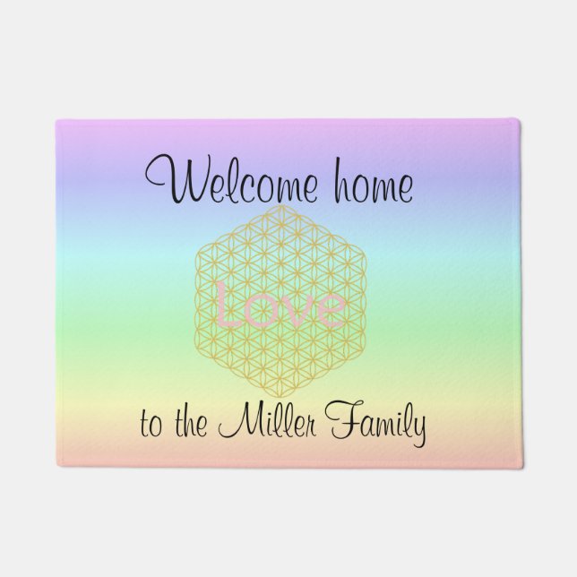 Felpudo Welcome Home flower of life love (Anverso)