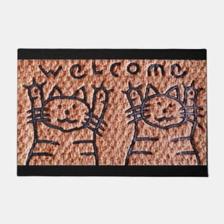 Felpudo Welcome Mat Pair of Friendly Cats