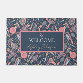 Felpudo Welcome — Portuguese folk hair icons Navy & Blush