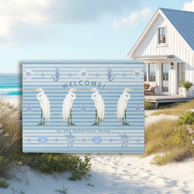 Felpudo Welcome Sea Turtle Seahorse Striped Family Name (Subido por el creador)