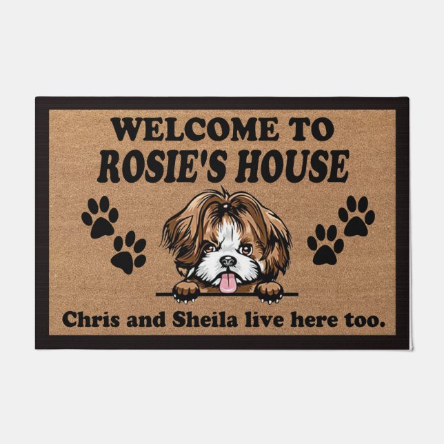 Felpudo  Welcome To Our Home Custom Dog Name Doormat (Anverso)