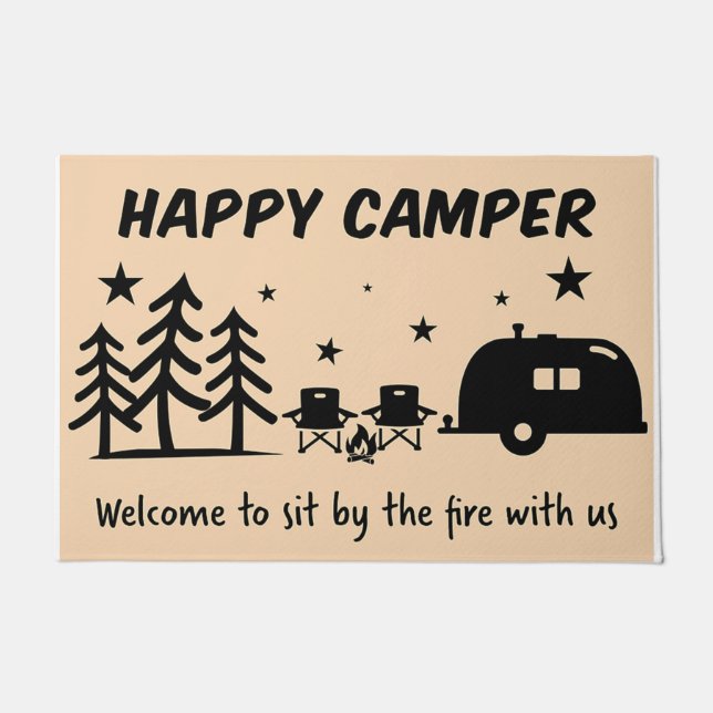 Felpudo Welcome To Sit By Fire With Us Mat, Camper Gift (Anverso)