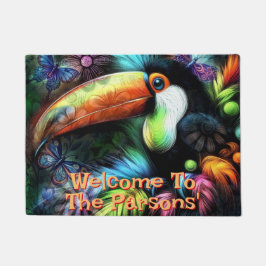 Felpudo Whimsical Abstract Toucan Bird Personalized