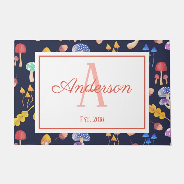 Felpudo Whimsical Autumn Mushrooms | Personalizado (Anverso)