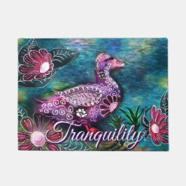 Felpudo Whimsical Floral Duck Purple Teal Personalized