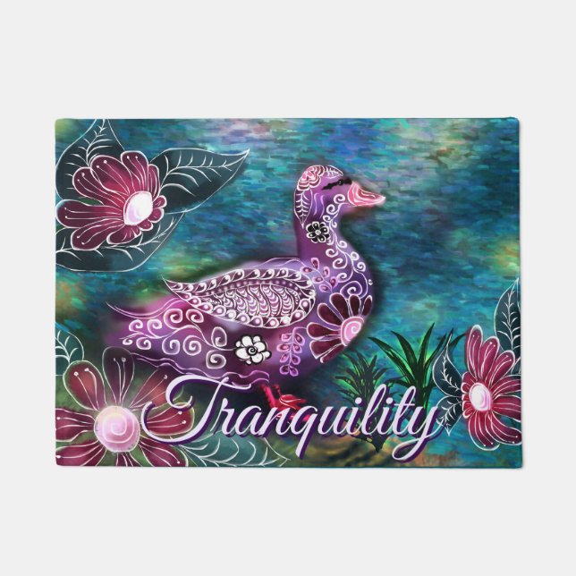 Felpudo Whimsical Floral Duck Purple Teal Personalized (Anverso)